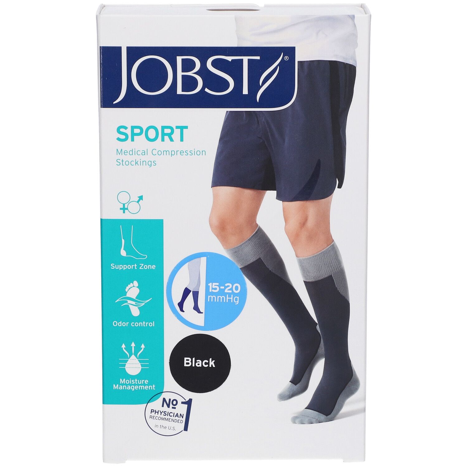 Bas de compression JOBST Sport, noir, 15-20 mmHg, sur emballage. Bas de compression médicale.