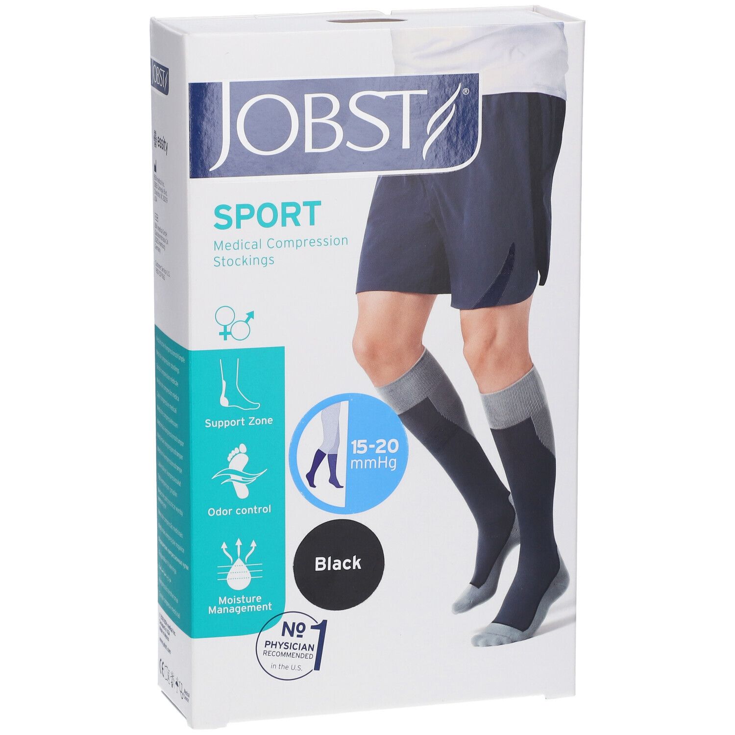 Bas de compression JOBST Sport, noir, 15-20 mmHg, sur emballage. Bas de compression médicale.