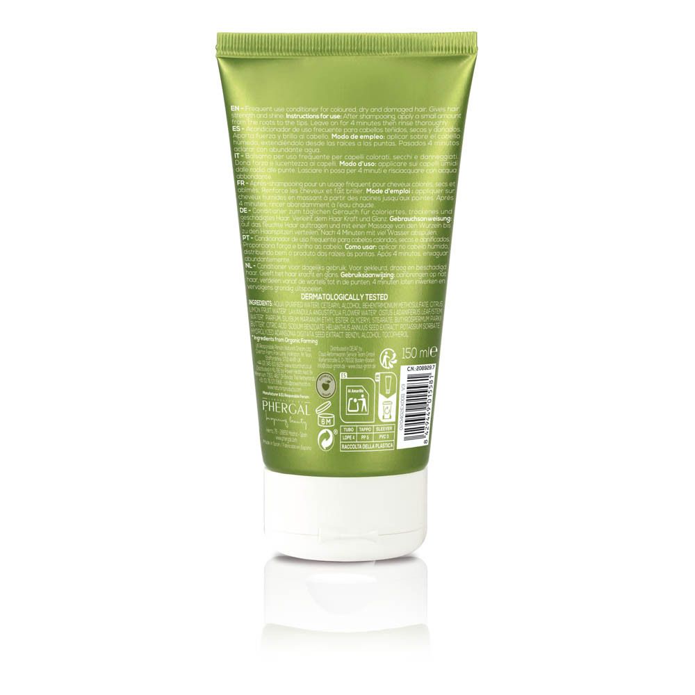 Dos d'un tube vert avec texte. Contient des informations sur l'utilisation et les ingrédients. Inscription: DERMATOLOGICALLY TESTED. 150 ml.