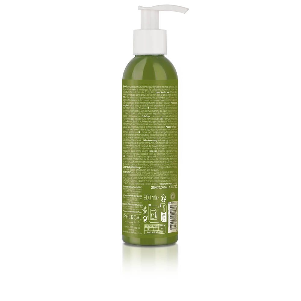 Flacon vert avec pompe. Dos avec texte. Marque PHERGAL, 200 ml.