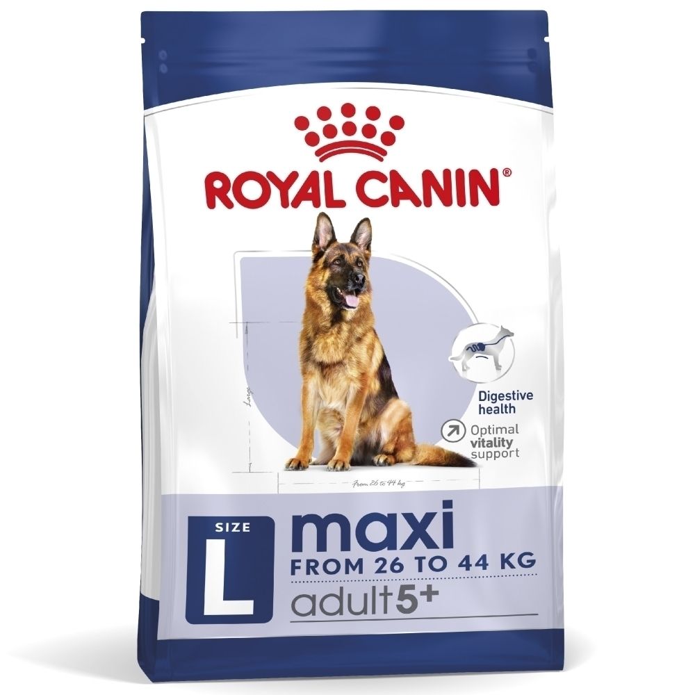 Sac de nourriture Royal Canin Maxi Adult 5+, taille L, pour chiens de 26-44 kg.