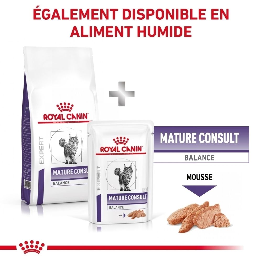 Options de nourriture sèche et humide Royal Canin VET Mature Consult Balance.