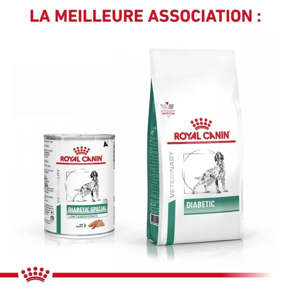 Boîte de nourriture vétérinaire ROYAL CANIN® Diabetic Special Low Carbohydrate.