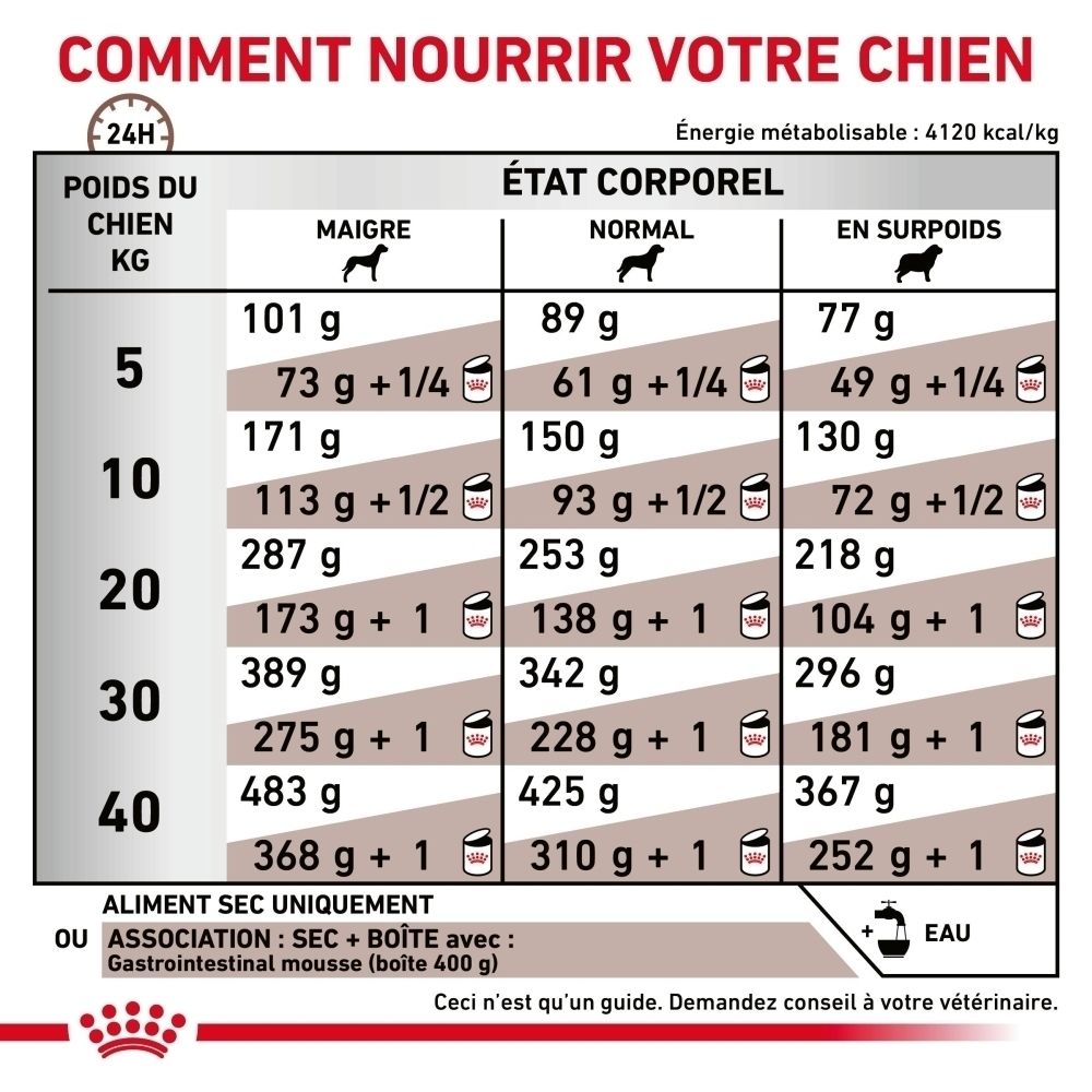Sac de 2 kg de nourriture Royal Canin Gastrointestinal pour chien, vue de face.