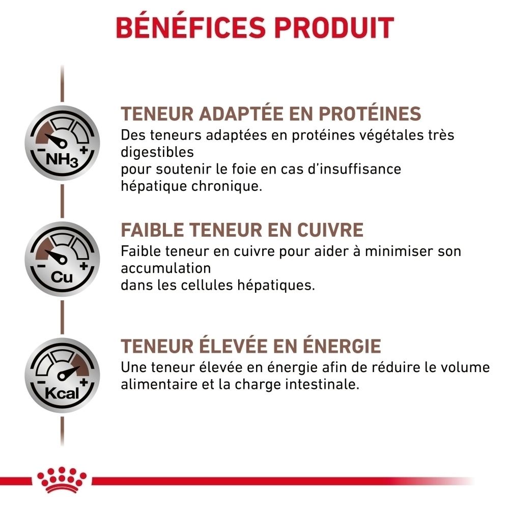Sac de 12 kg de nourriture ROYAL CANIN® Hépatique pour chien, avec illustration de chien.