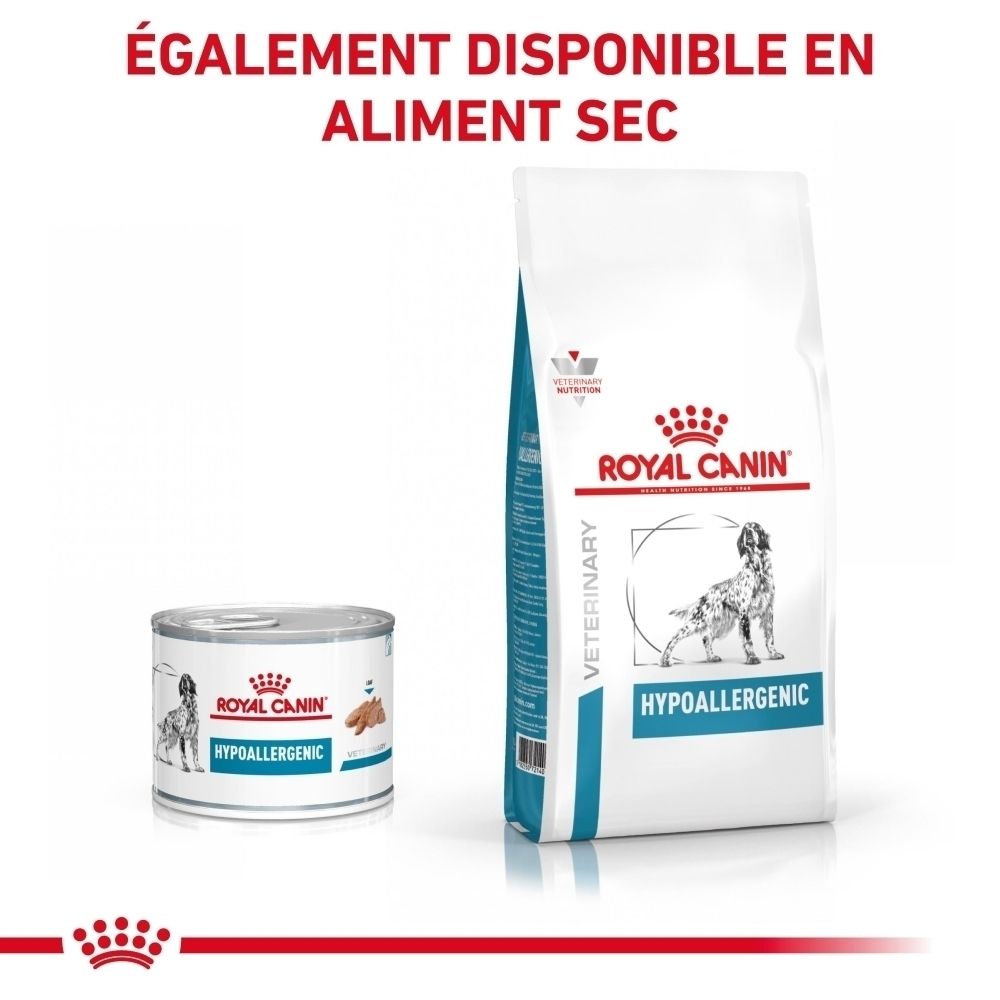 Boîte et sac de croquettes ROYAL CANIN Veterinary Hypoallergenic.