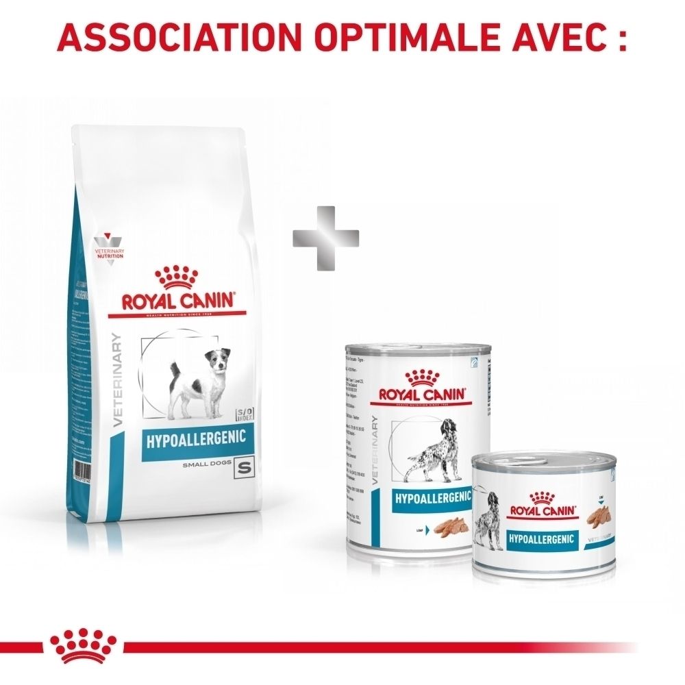 Sac de croquettes Royal Canin Hypoallergenic Small Dogs avec motif de chien.