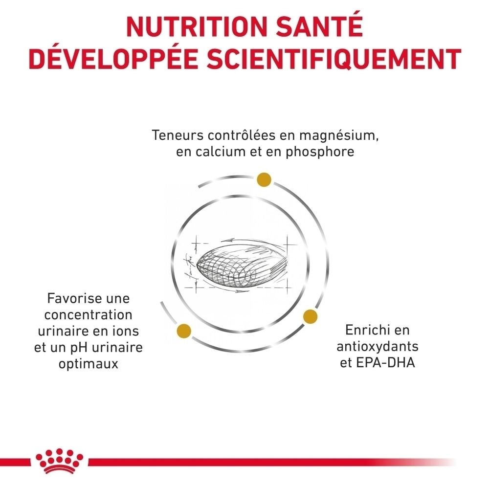 Graphique expliquant l'indice S/O de la nourriture pour chien ROYAL CANIN® Urinary S/O.