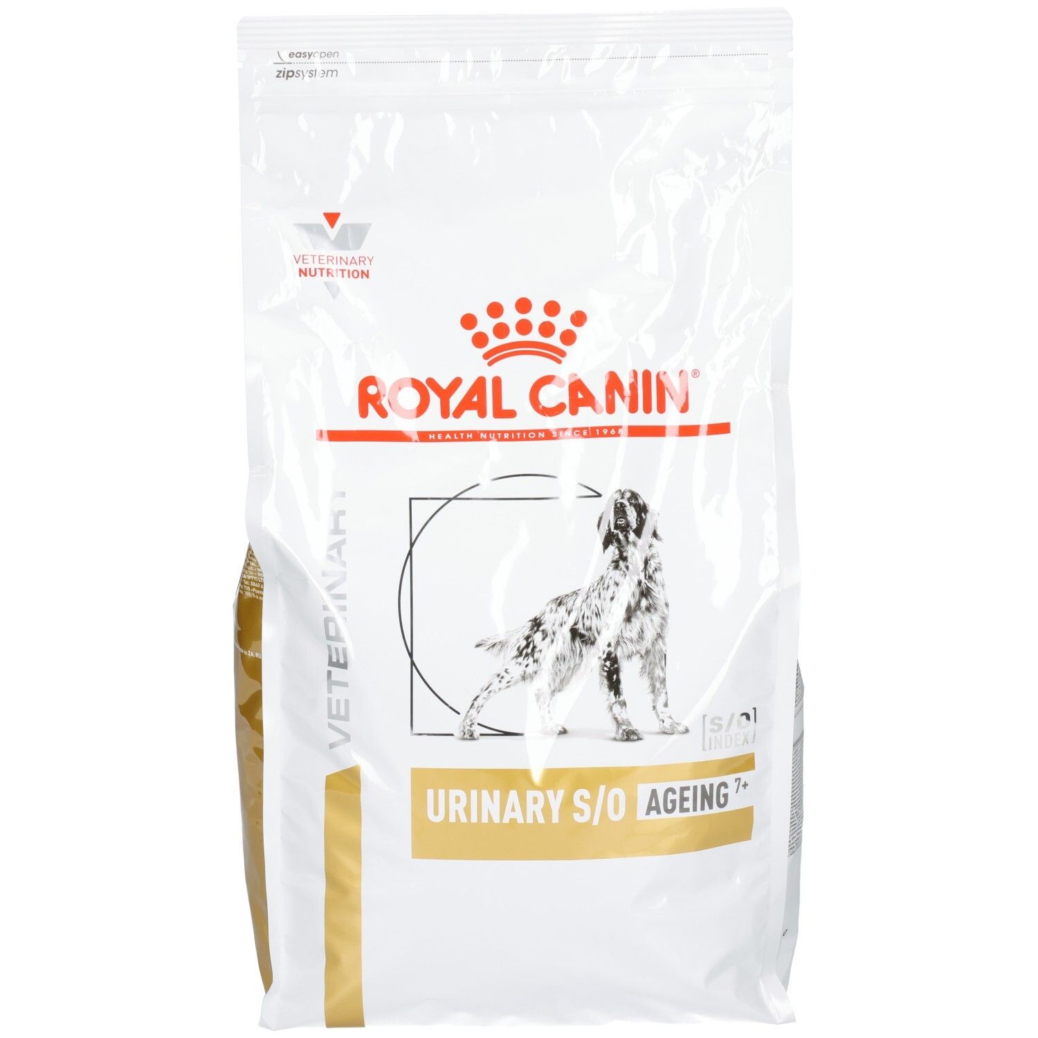 Sac de croquettes Royal Canin Urinary S/O Ageing pour chien, avec illustration canine et logo.