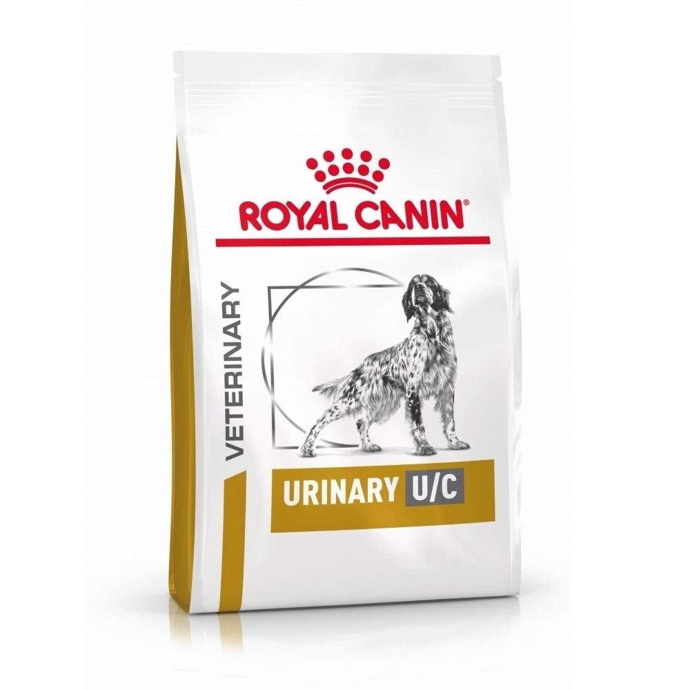 Sac de croquettes Royal Canin Veterinary Urinary U/C avec image de chien.