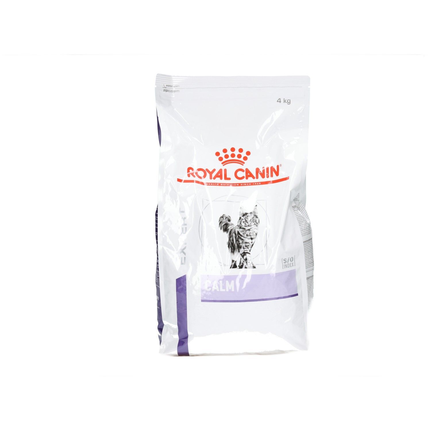 Sac Royal Canin VET-C Calm 4kg avec motif de chat et informations produit.