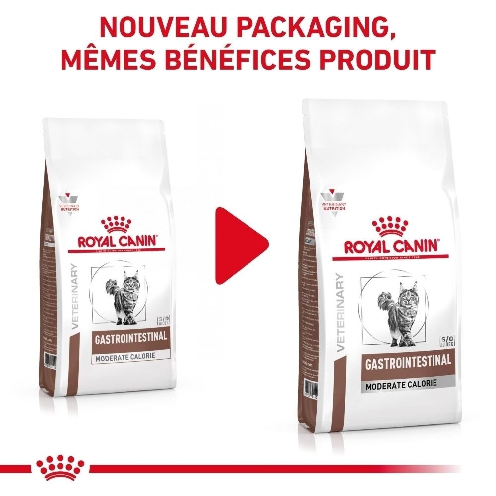 Sac de nourriture Royal Canin Gastrointestinal Moderate Calorie pour chat.