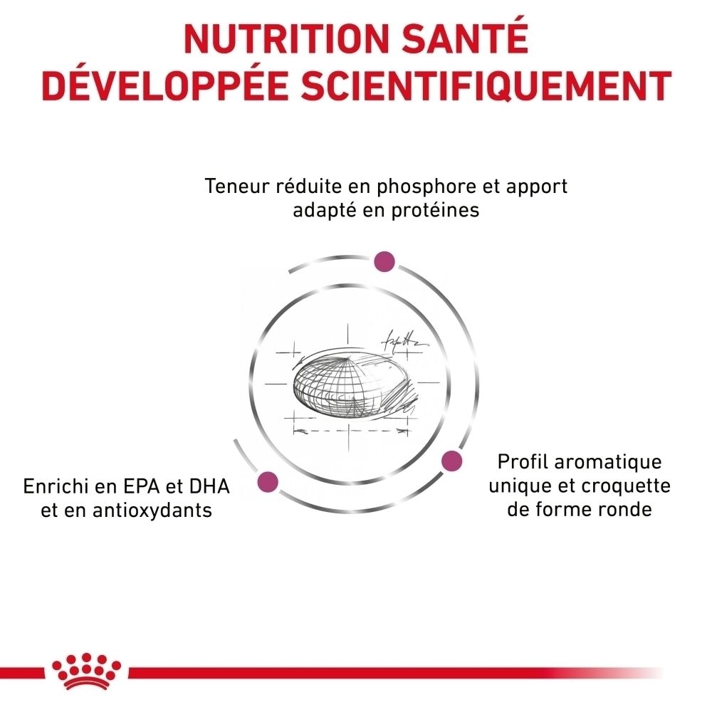 Arrière d'un sac Royal Canin Veterinary Renal avec informations.