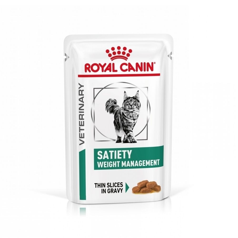 Sachet Royal Canin Satiety Weight Management avec motif de chat.