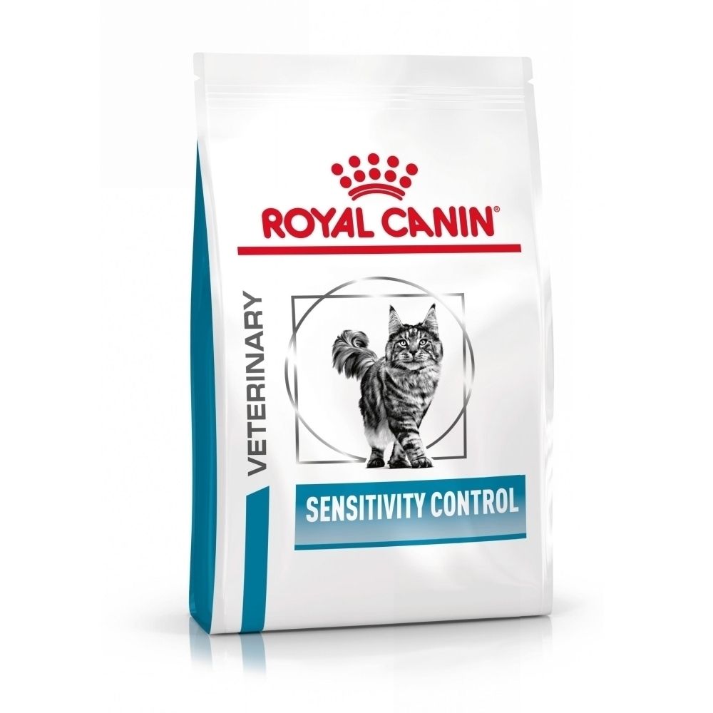 Avant d'un sac de 1,5 kg de nourriture pour chat ROYAL CANIN® Veterinary Sensitivity Control, avec une image de chat et le nom du produit.