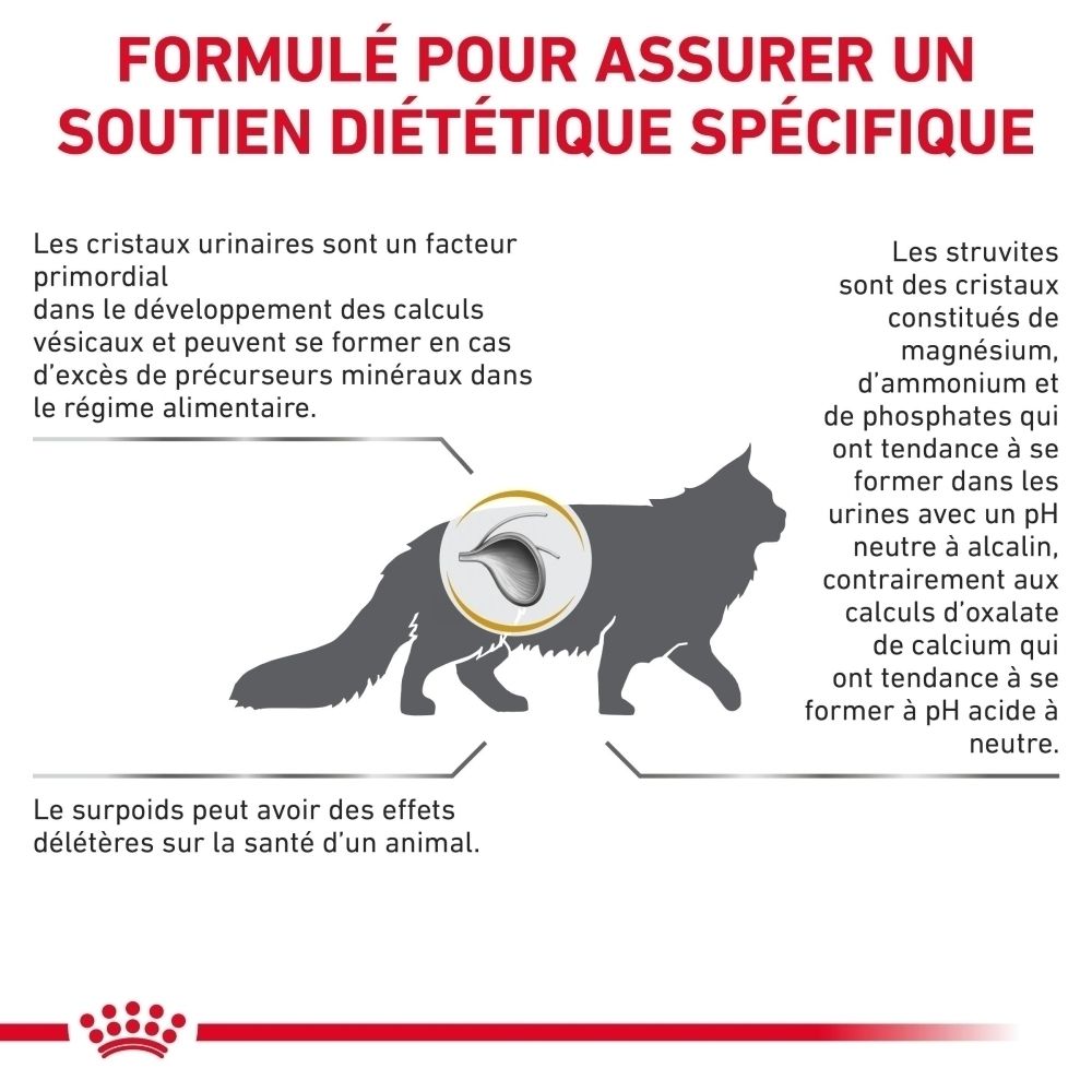 Graphique expliquant les avantages de ROYAL CANIN® Urinary S/O Moderate Calorie pour les voies urinaires.