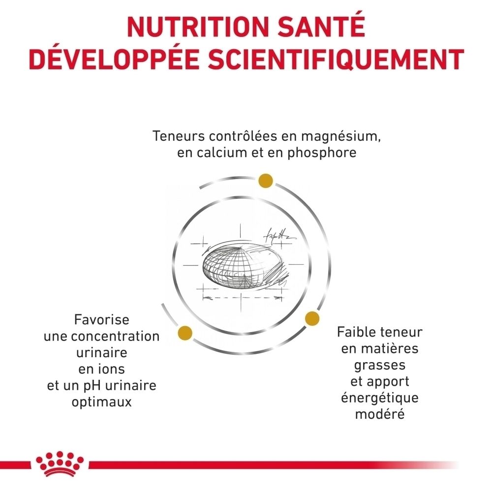 Graphique mettant en évidence les avantages de ROYAL CANIN® Urinary S/O Moderate Calorie pour la santé urinaire des chats.