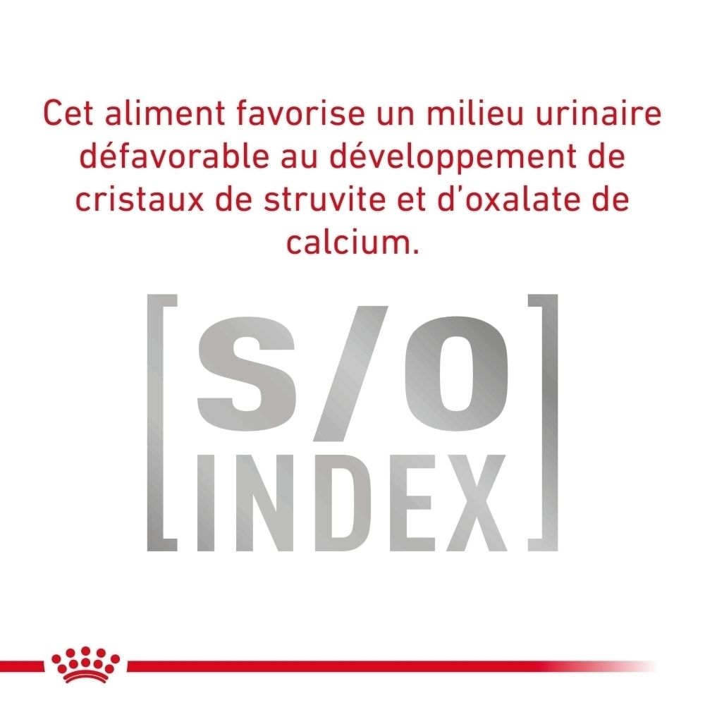 Arrière d'un sac ROYAL CANIN Veterinary Urinary S/O Moderate Calorie avec informations nutritionnelles.