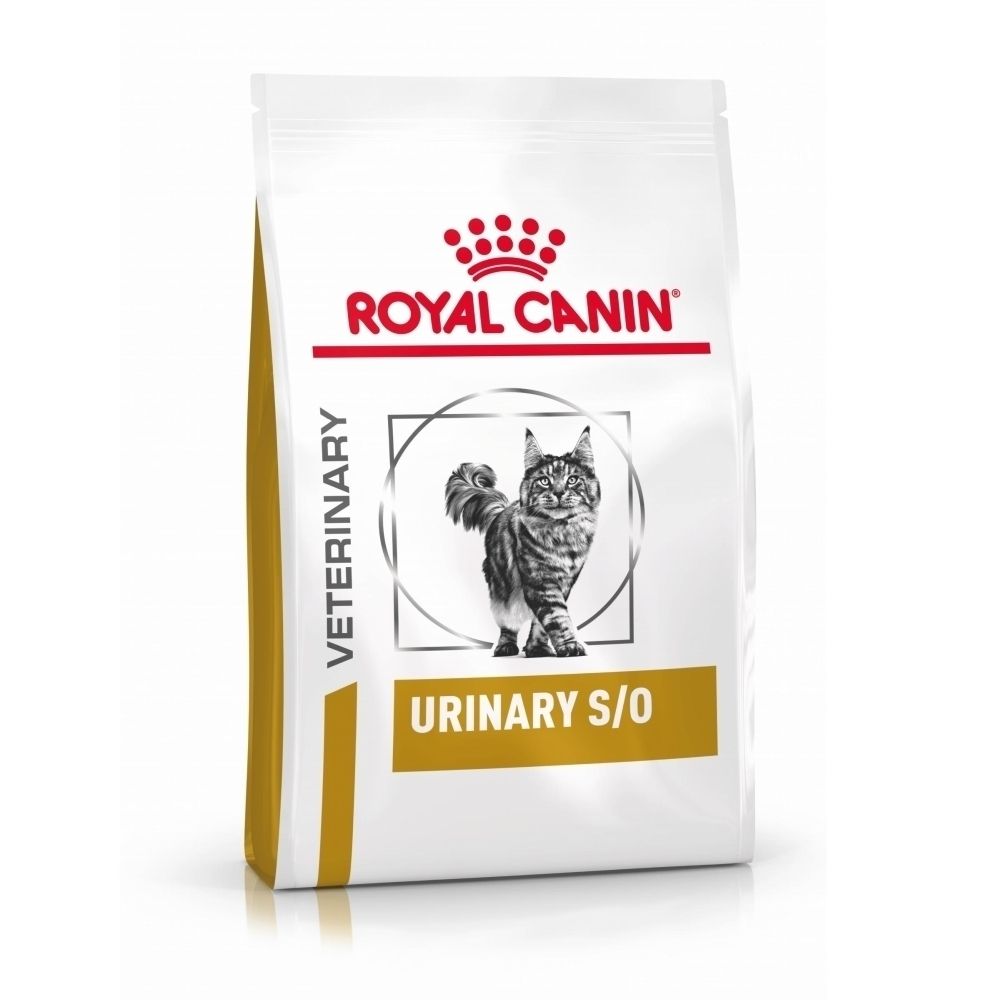 Sac de nourriture sèche ROYAL CANIN® Urinary S/O avec un chat.