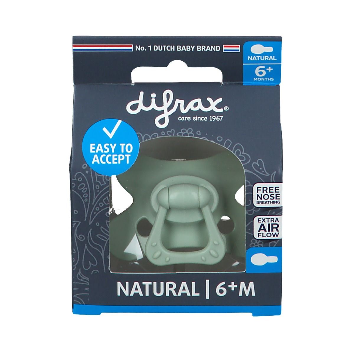 Difrax® Sucette Natural +6 Mois - Pistache (Couleur non sélectionnable)