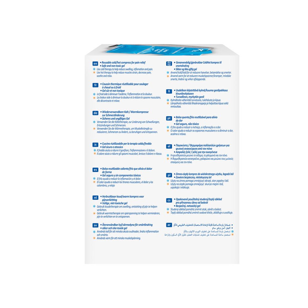 Dos de l'emballage avec informations produit multilingues. Contient des informations d'utilisation.