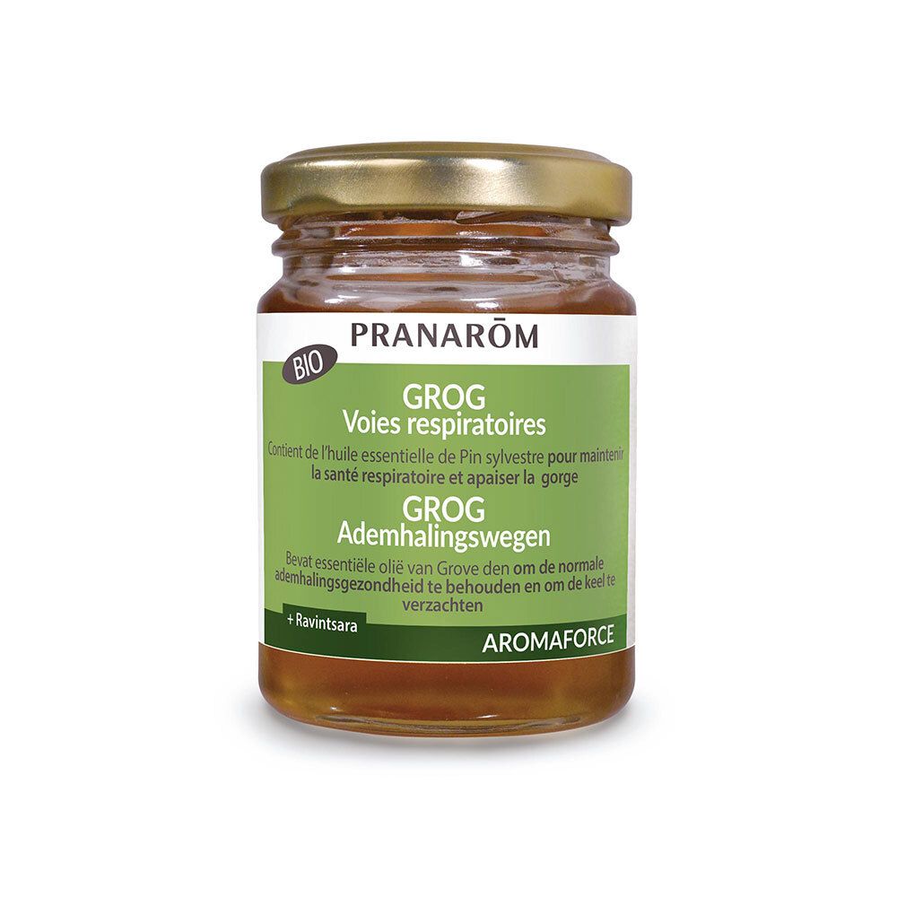 PRANARÔM - Aromaforce - Grog Voies Respiratoires - Miel Acacia Aux Huiles Essentielles Bio - Ravintsara Et Pin Sylvestre - Aide à respirer plus librement - 140 g