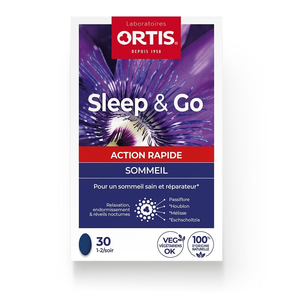 Boîte Ortis Sleep & Go de 30 comprimés, axée sur le sommeil.
