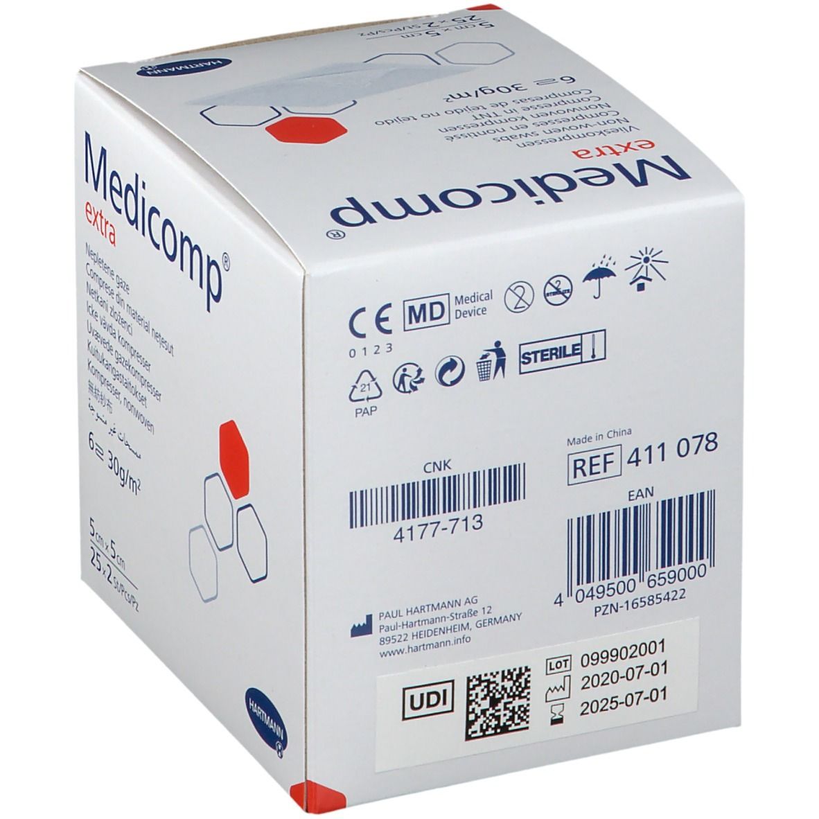 Medicomp®  Compresses non-tissé sterile 5 cm x 5 cm 4plis