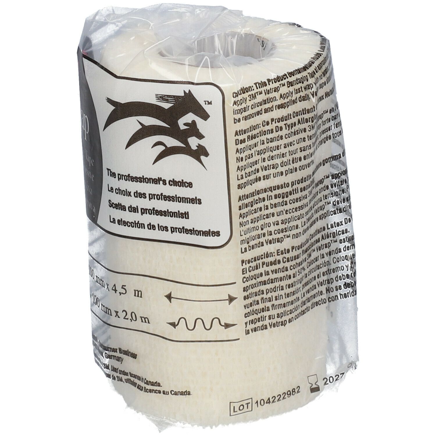 3M™ Vetrap™ Bande cohésive de contention Blanc 10 cm x 4,5 m