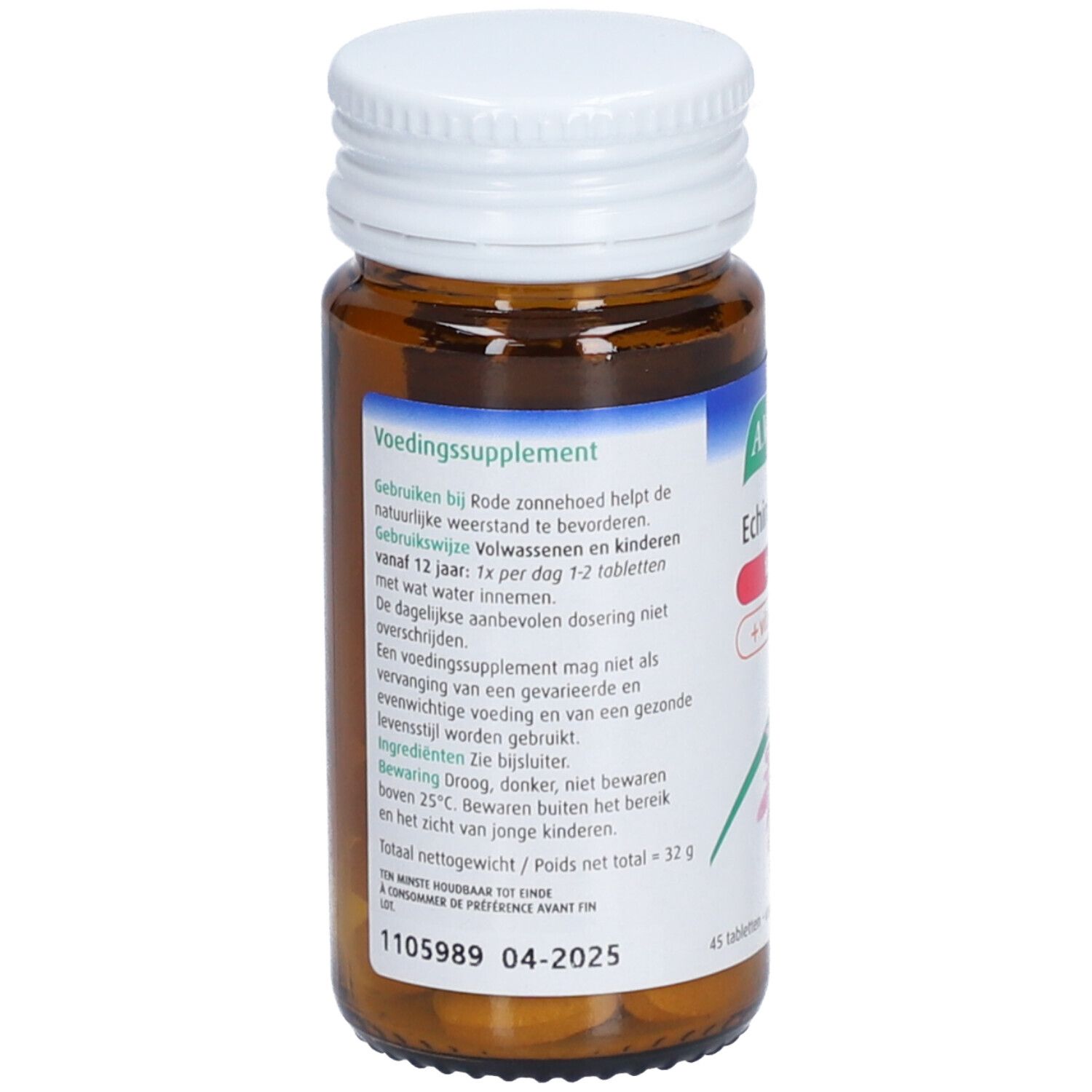 Dos du flacon. A.Vogel Echinaforce Forte + Vitamine C. Informations produit et ingrédients.