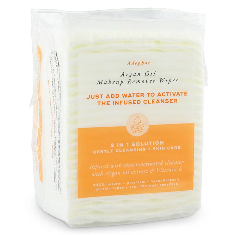 Adephar Make-up Remover Wipes Lingettes en coton 2 en 1 Huile d'argan