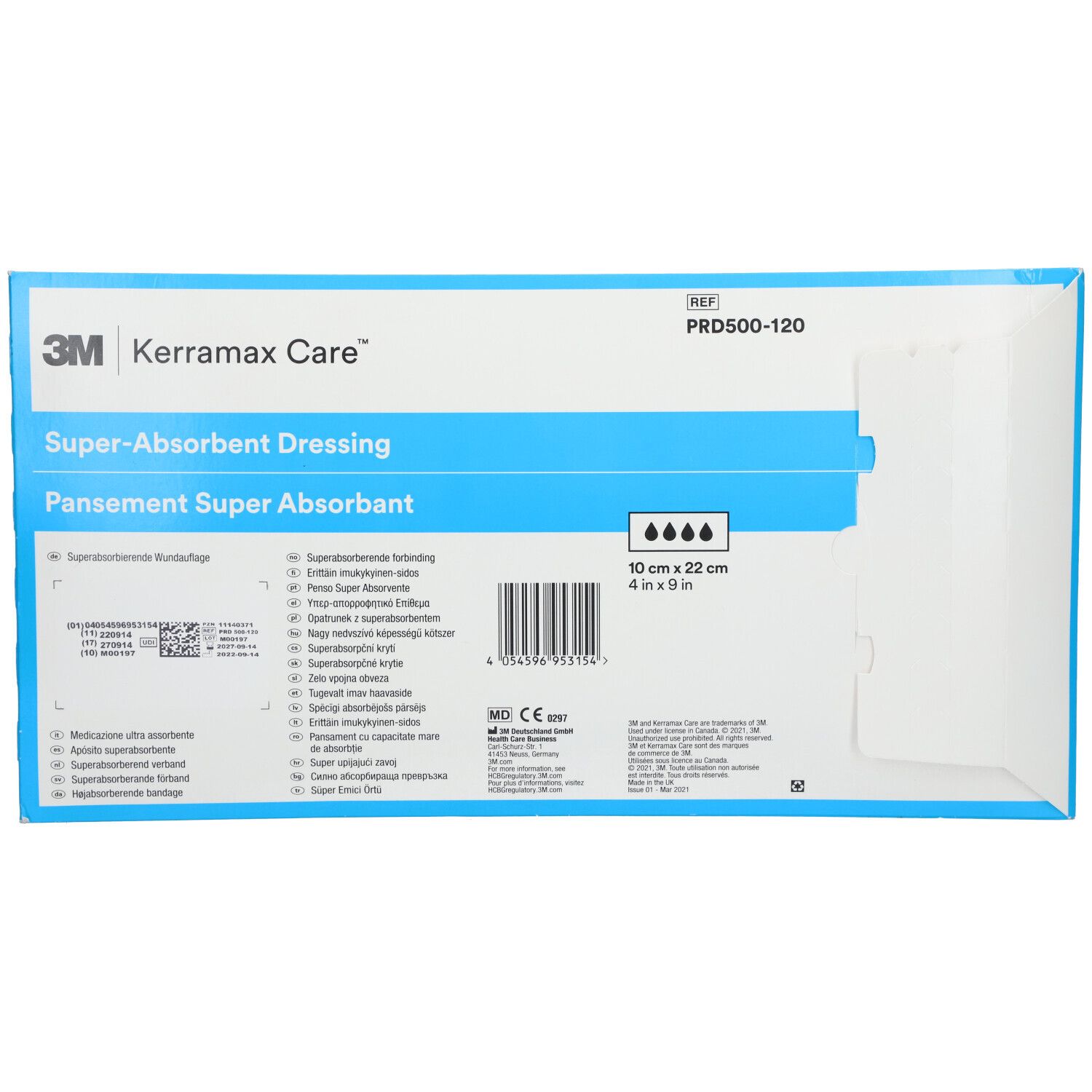 Dos de l'emballage Kerramax Care. Informations produit, code-barres, marquage CE.
