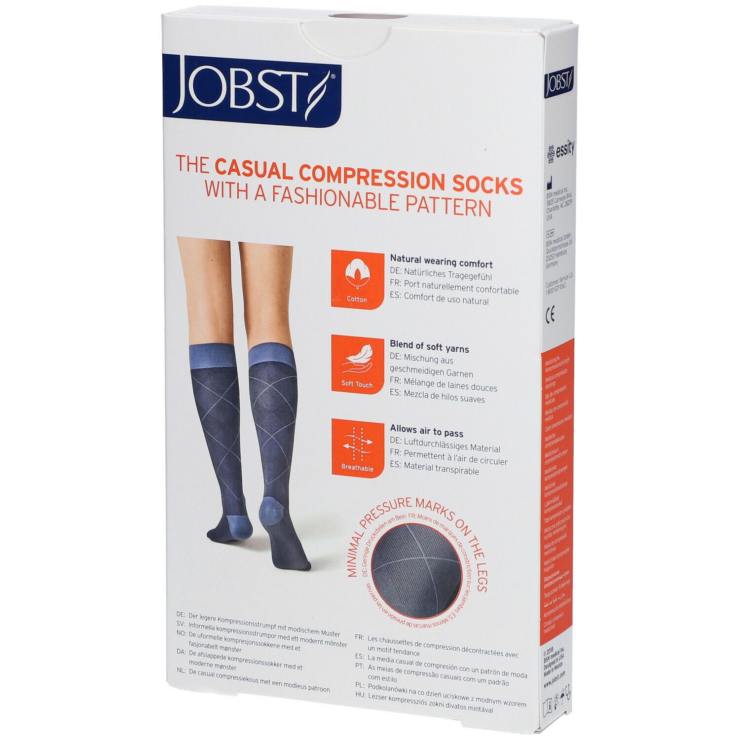 JOBST Chaussettes de Compression Casual Pattern 15-20 AD Large Bleu