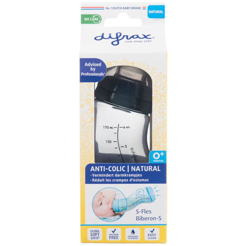 Difrax® Biberon S Natural anti-colique 0+ mois 170 ml Evening Bleu