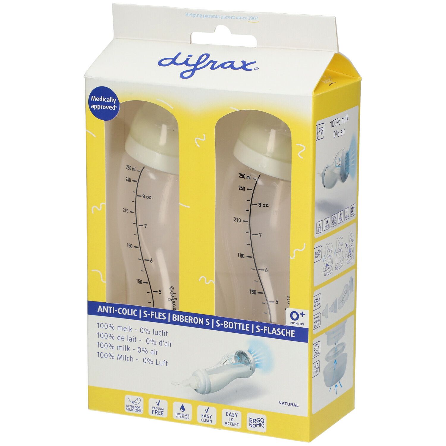 difrax® ANTI-COLIC ​Biberon S Natural 250 ml