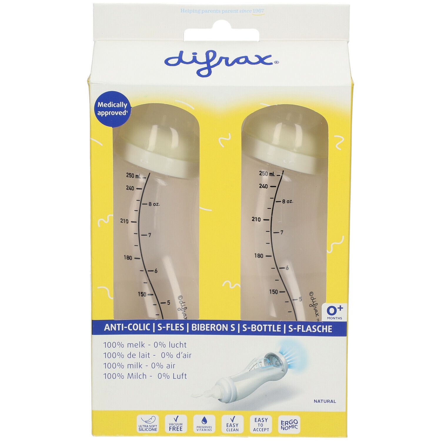 difrax® ANTI-COLIC ​Biberon S Natural 250 ml