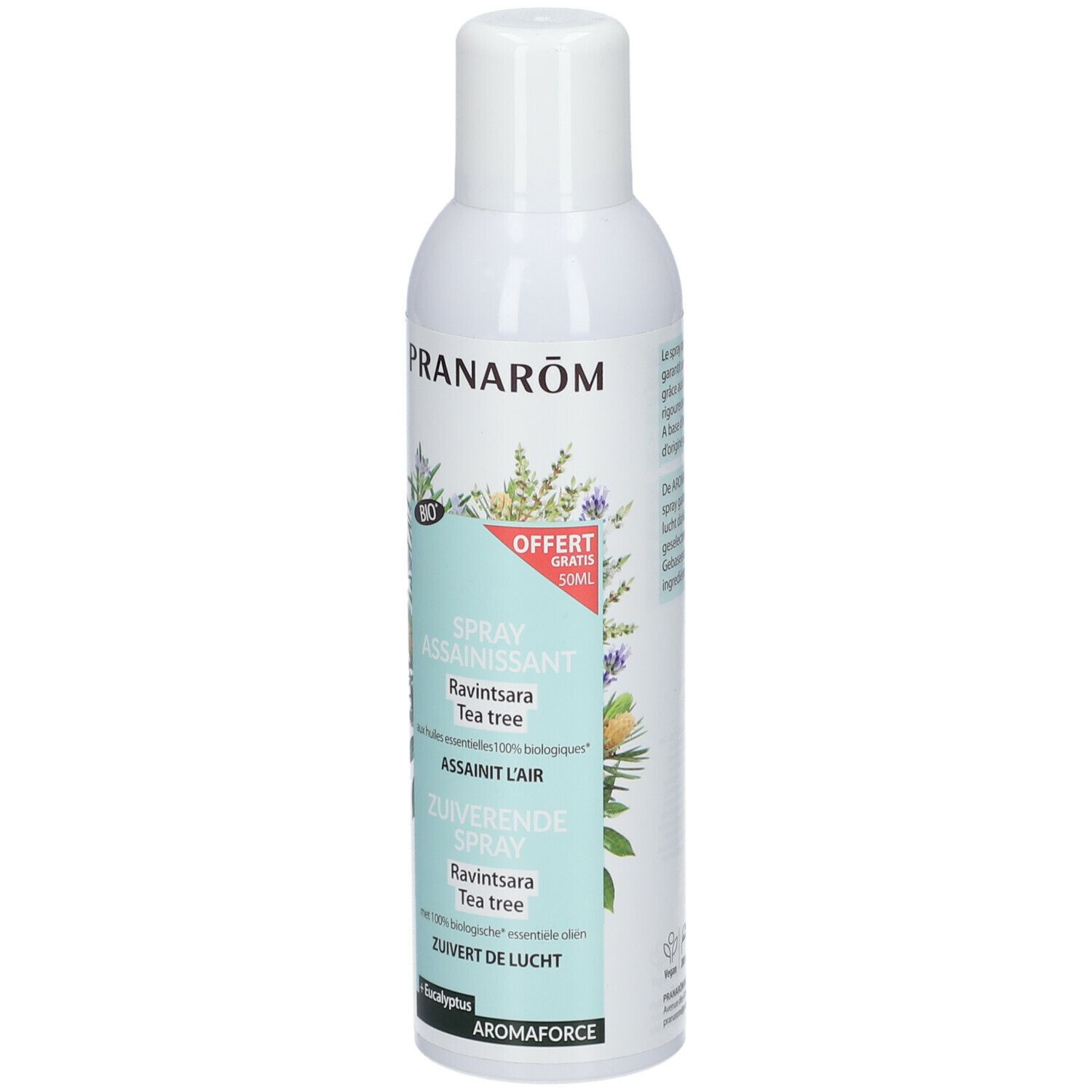 Spray blanc Pranarôm, Spray Assainissant, Ravintsara Tea tree. Mention Bio. Offert.