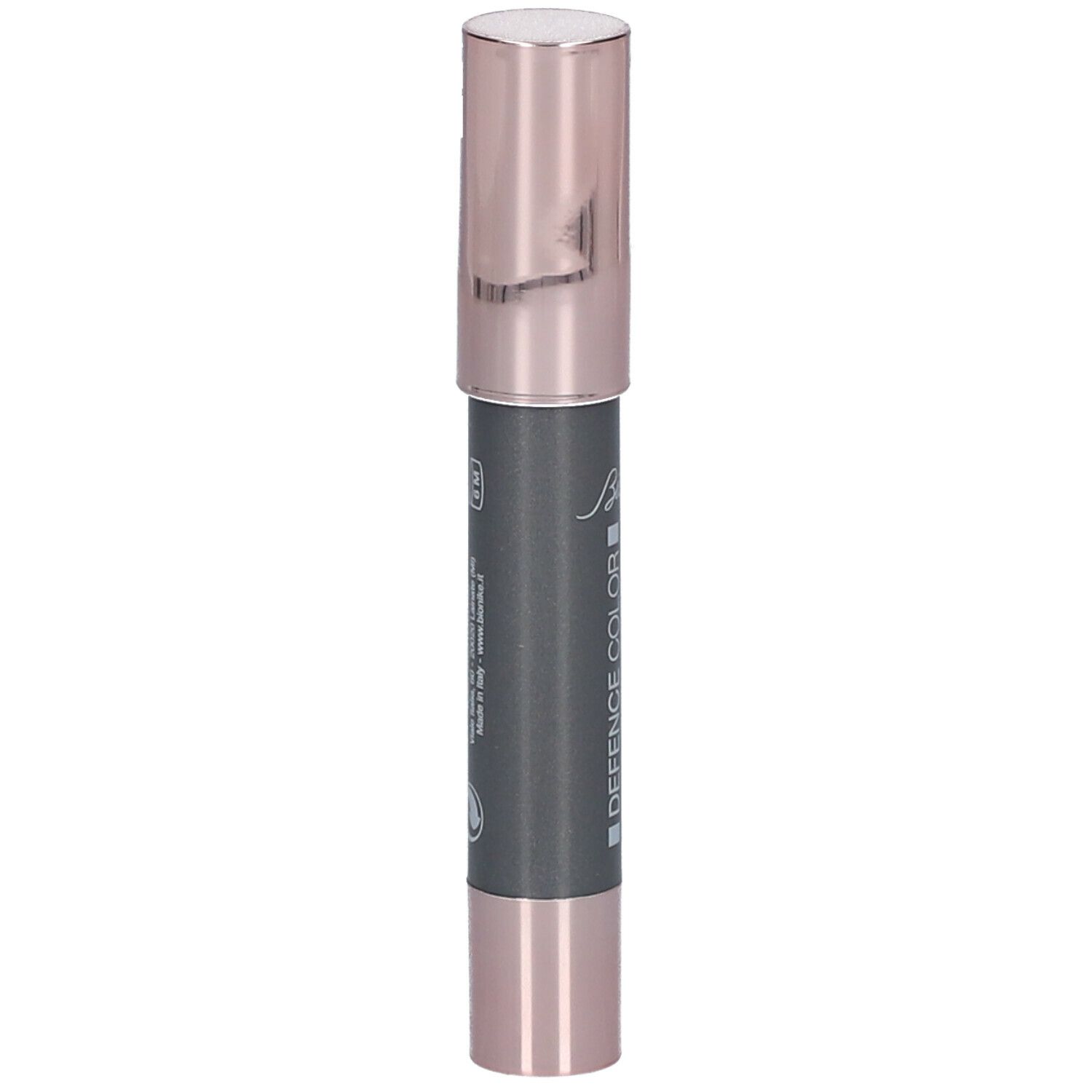 Crayon eyeliner gris avec capuchon rose doré. Inscription : BioNike DEFENCE COLOR Eyelumiere.