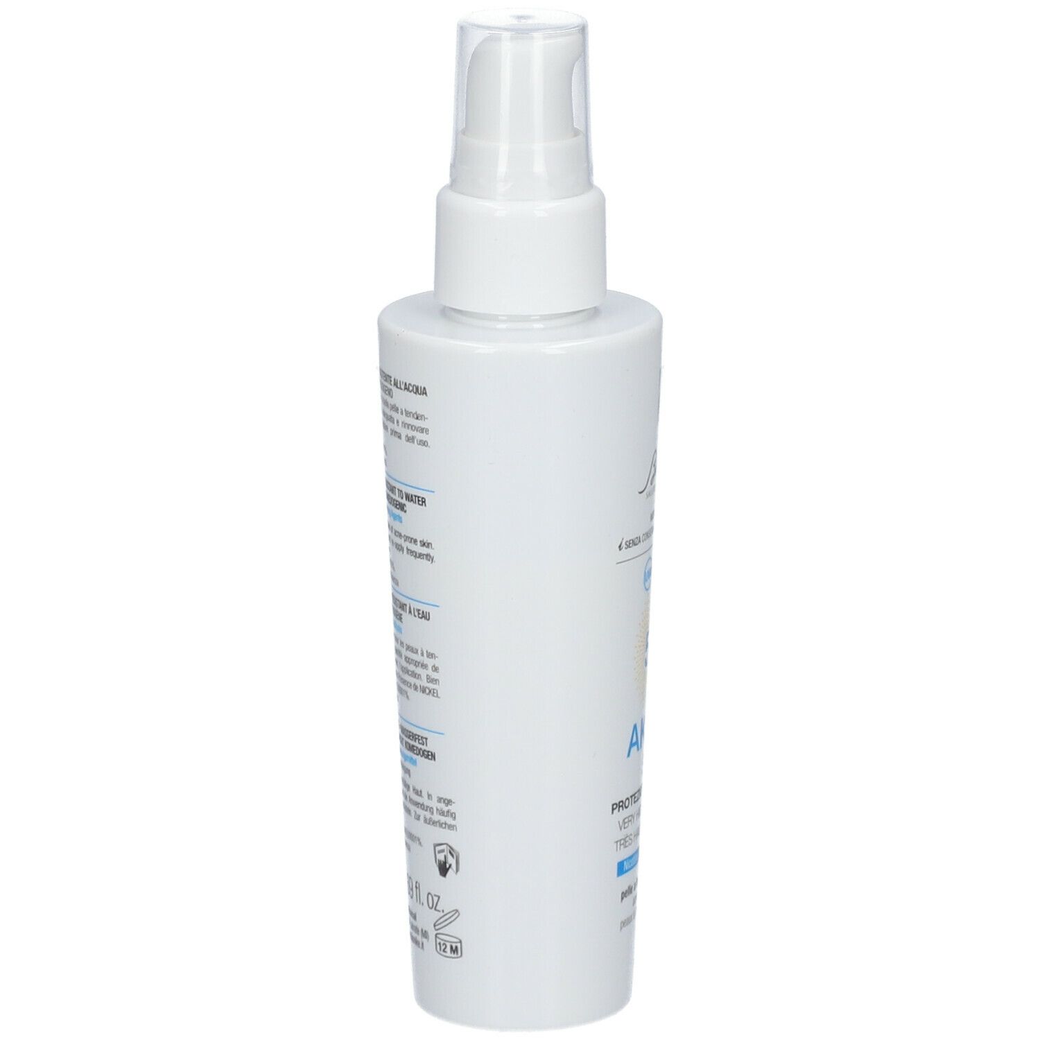 Flacon blanc avec vaporisateur. Texte au dos. Marque BioNike.