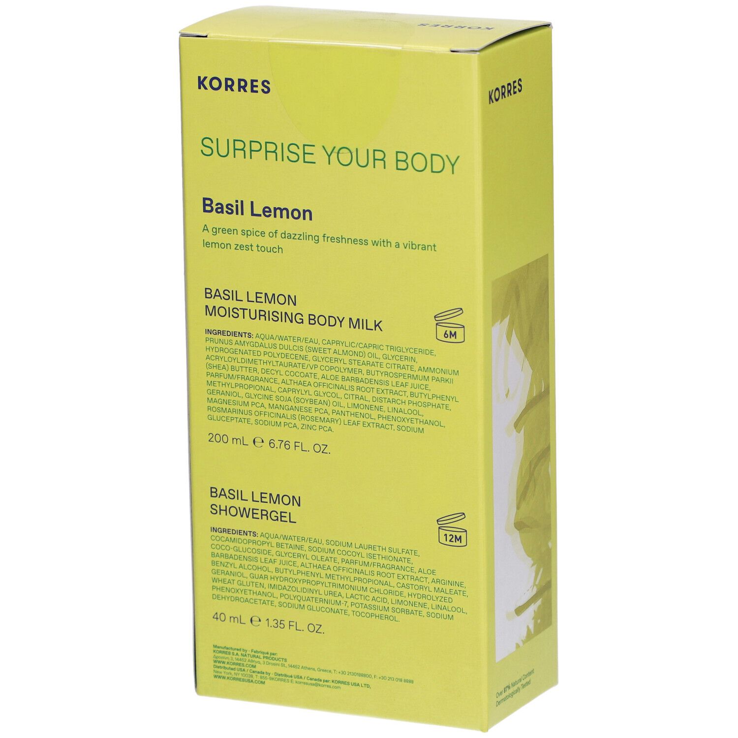 Korres Coffret Surprise your Body Basilic Citron Gel Douche + Lait Corporel