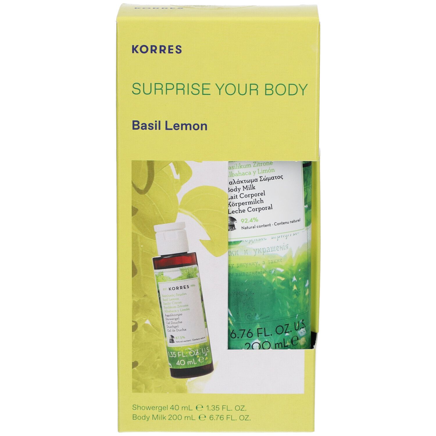 Korres Coffret Surprise your Body Basilic Citron Gel Douche + Lait Corporel
