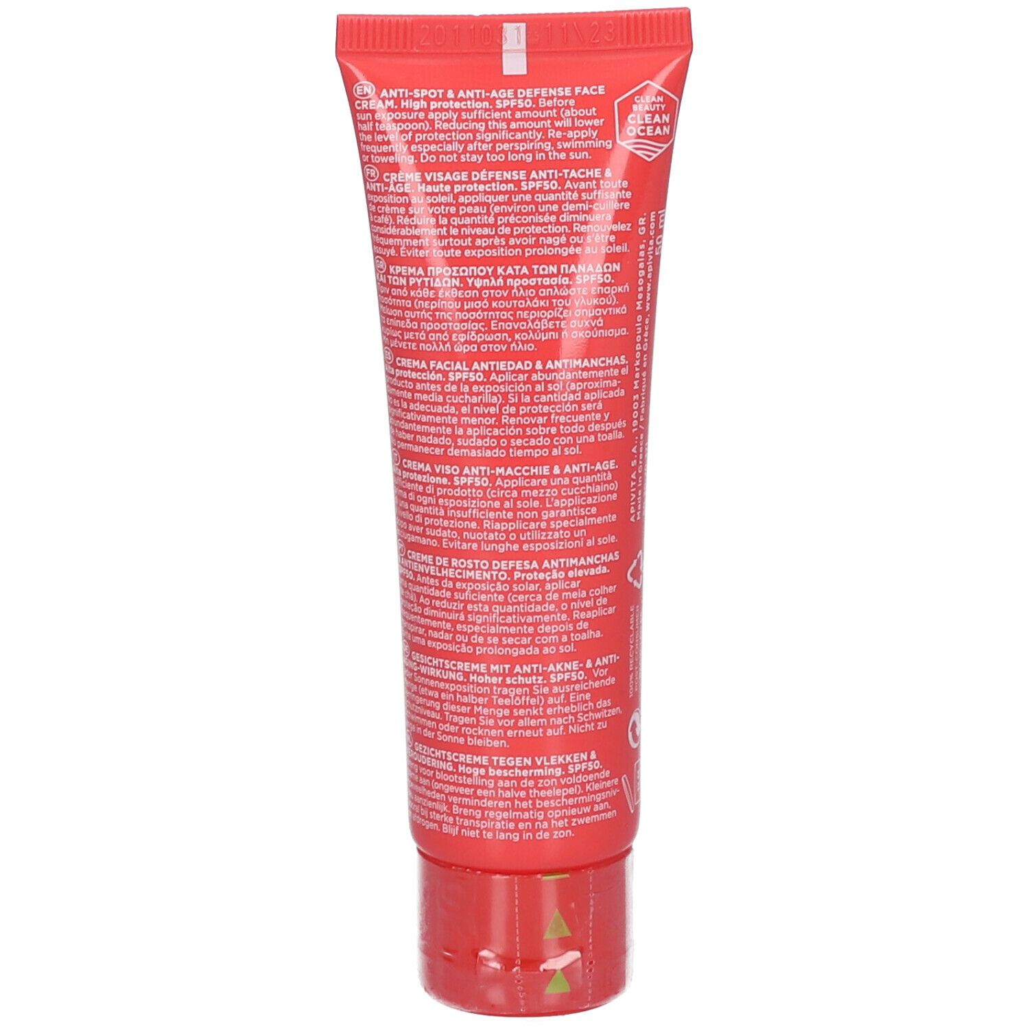 APIVITA BEE SUN SAFE Crème Visage Defense Anti-tache & Anti-âge SPF50
