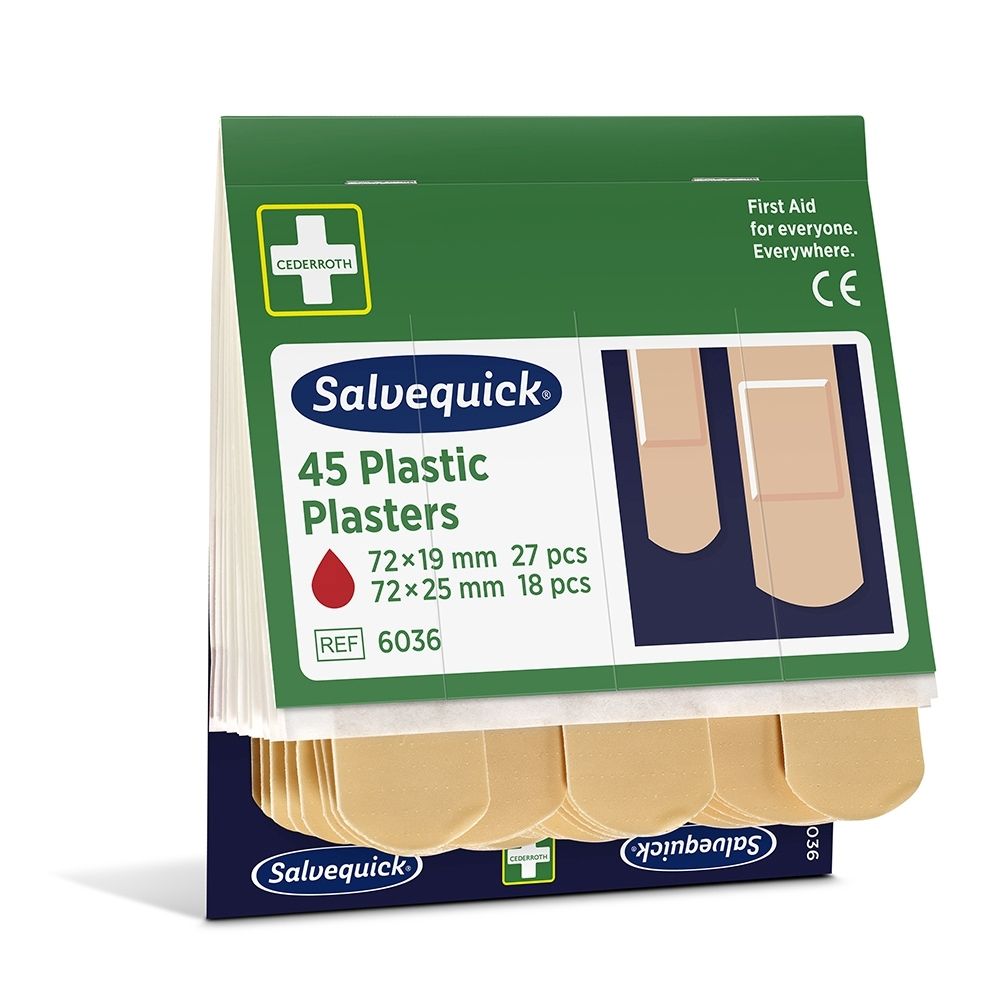 Salvequick 45 Pansements Plastiques paquet de pansements, vue de face.