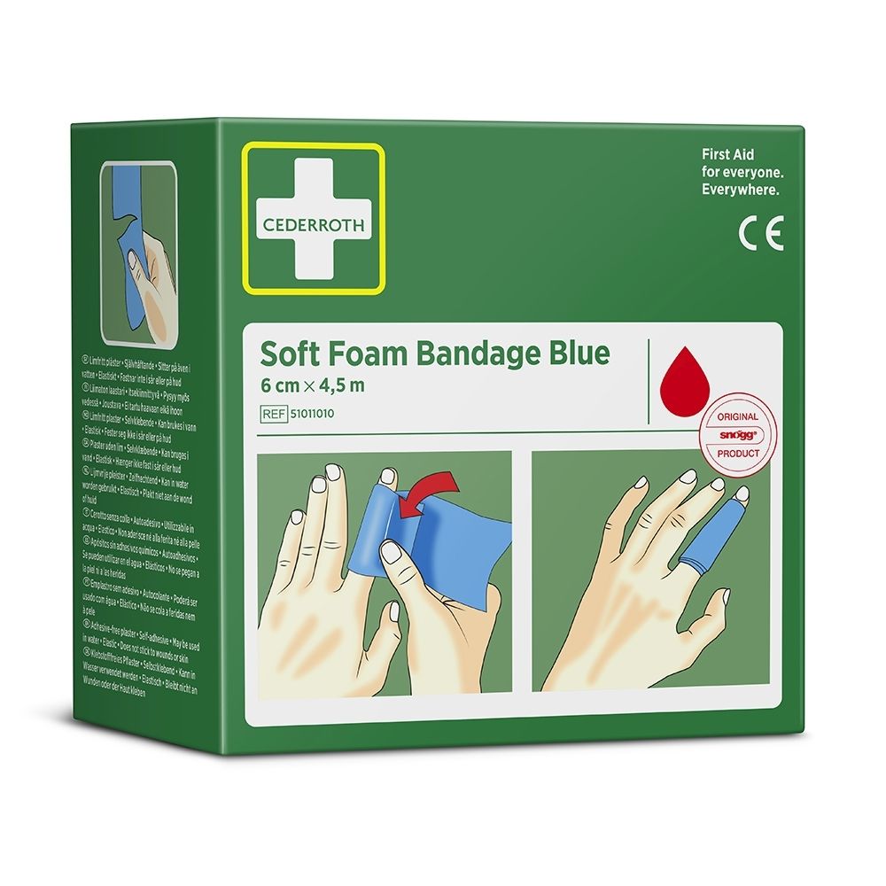 Emballage d'une bande de mousse bleue 6 cm x 4,5 m.