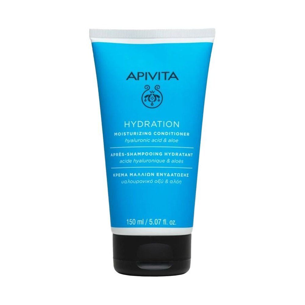Apivita Après-Shampoing Hydratant, tube 150ml avec bouchon noir. Hydratation à l'acide hyaluronique et à l'aloe.