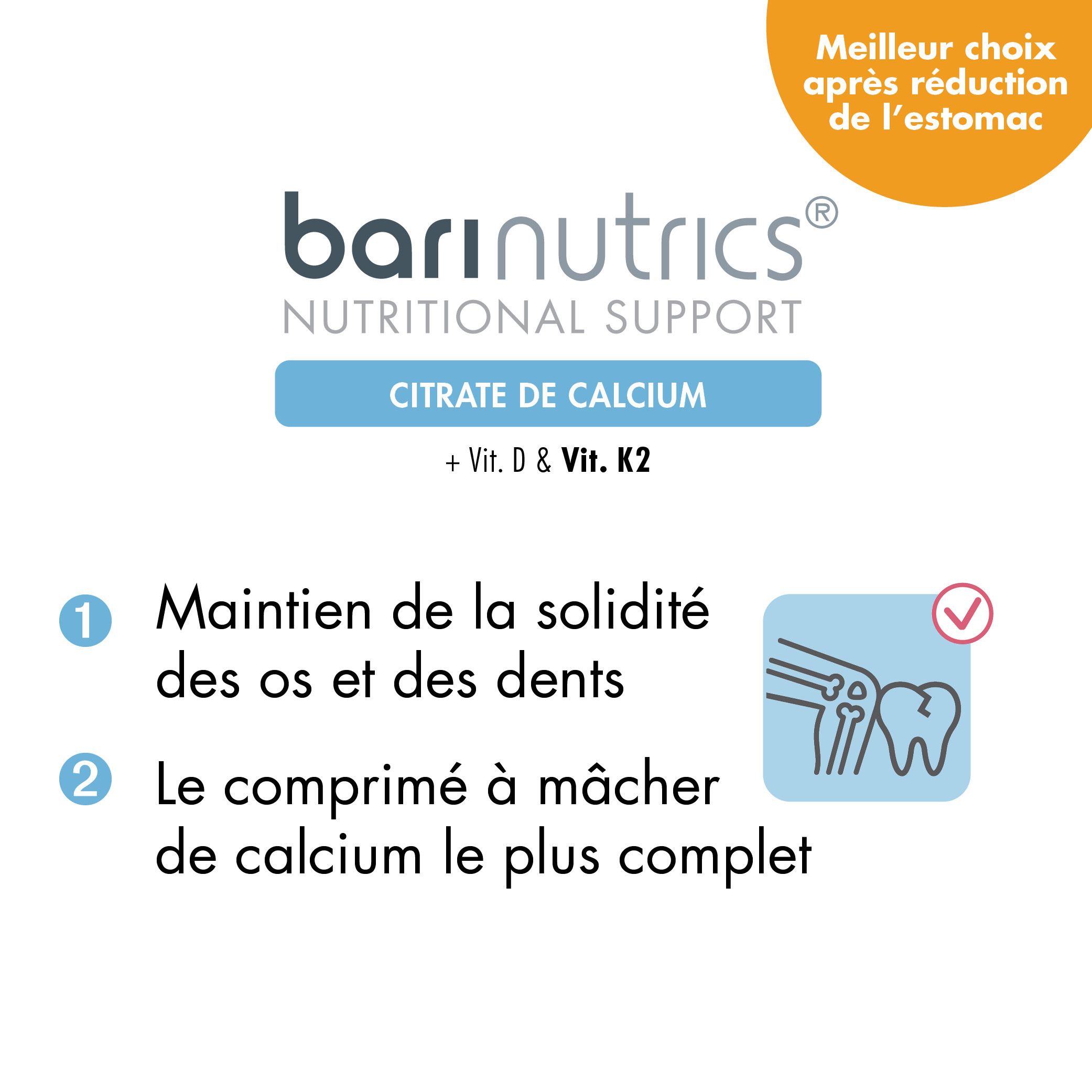 BariNutrics® Citrate de calcium + Vitamines D & K2 Pêche - Mangue