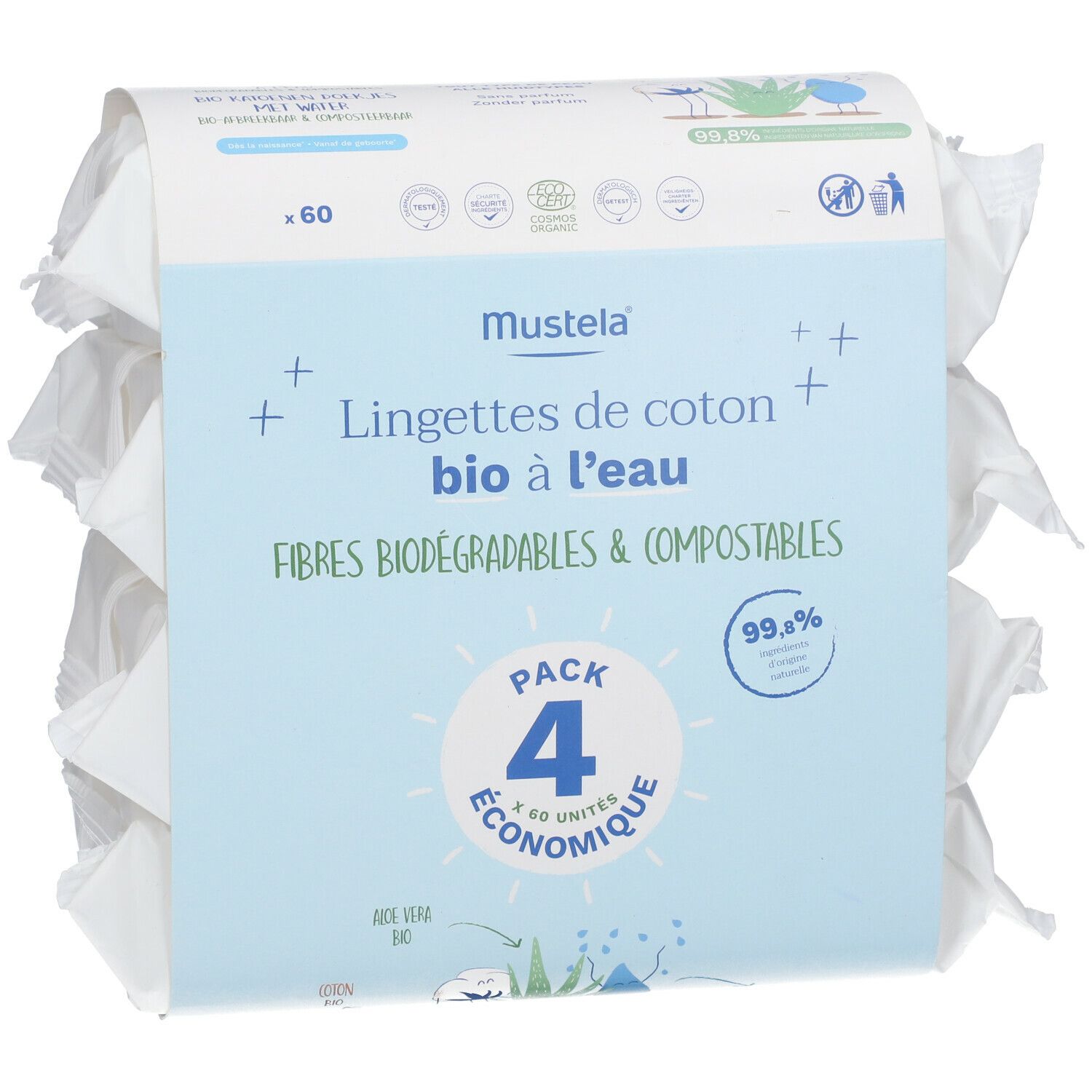 mustela® Lingettes de Coton Bio à l'Eau certifiées BIO