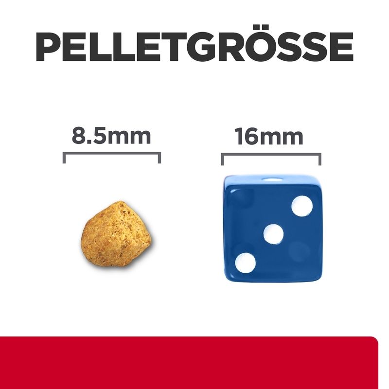 Hill's Prescription Diet c/d Multicare Stress + Metabolic Katzenfutter mit Huhn. Granulés et dé pour l'échelle.