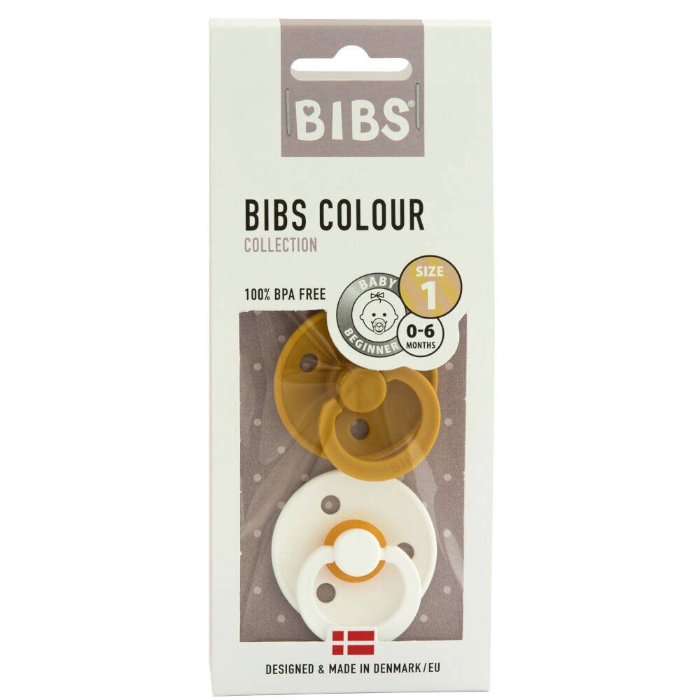 BIBS® BIBS COULEUR Tétines Moutarde - Blanc 0 - 6 mois Taille 1