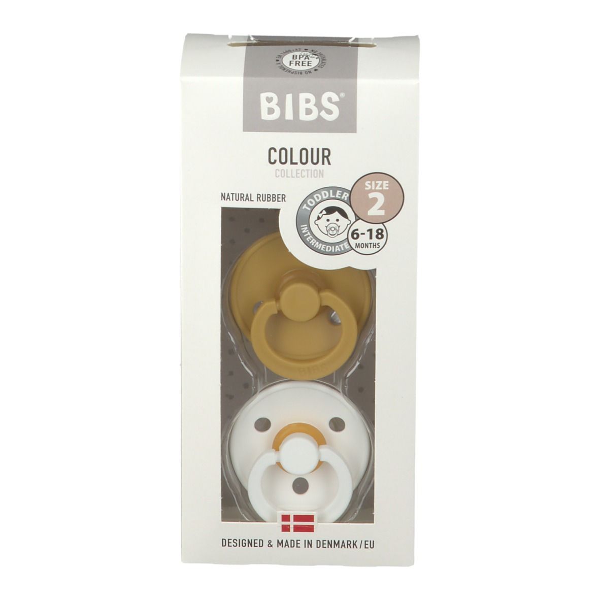 BIBS® BIBS COULEUR Tétines Moutarde - Blanc 6 - 18 mois Taille 2